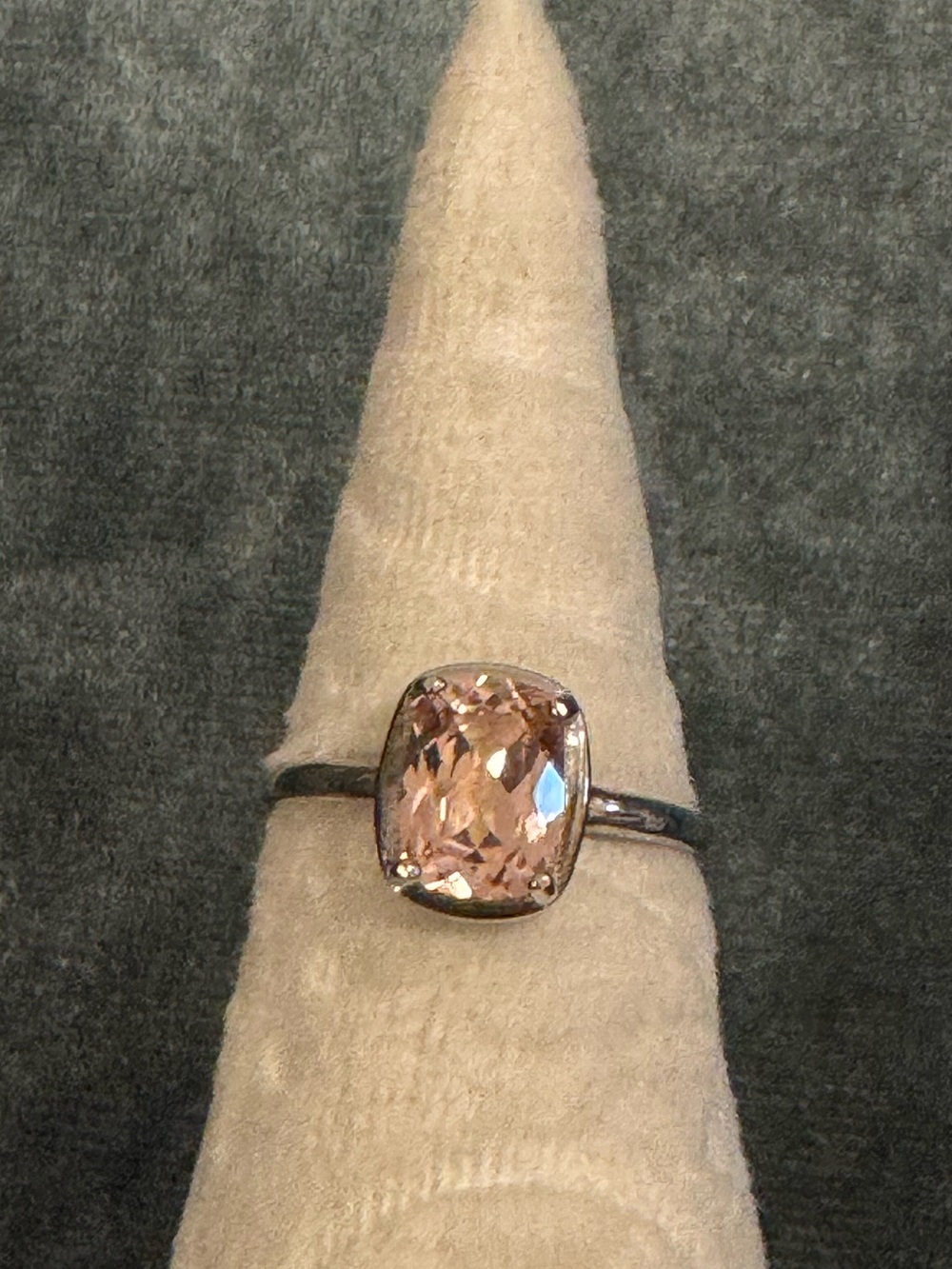 Morganite silver ring bezel set look radiant checkerboard cut 5 s925